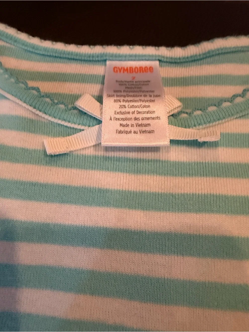 Gymboree Mint and White Striped Girls Top with Ribbon